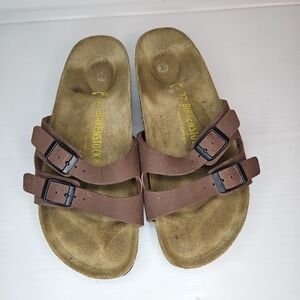 Birkenstock Florida 2-Strap Nubuck Leather Sandals – Burgundy Brown Size 37/US 6